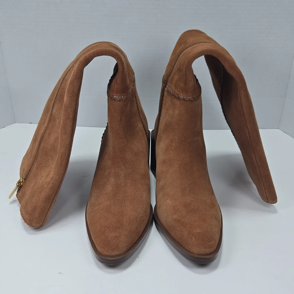 Vince Camuto Kaleeca Warm Caramel Suede Tall Riding Cowgirl Boots Size 5 - Picture 4 of 16